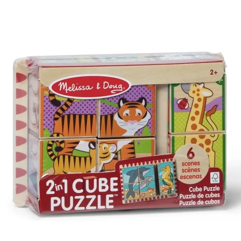 Melissa & Doug 2-in-1 Cube Puzzle Sealed Toddler Toy Wooden Cube Puzzle Animals